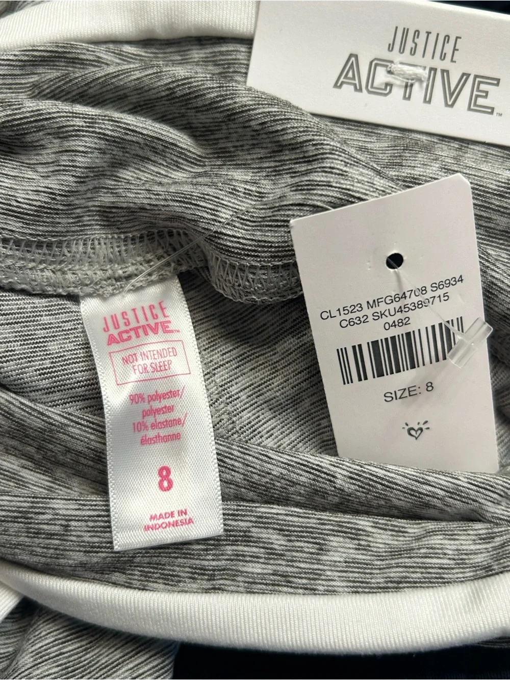 NWT-Girls Justice Gray & White Athletic Leggings with Logo Side Stripe